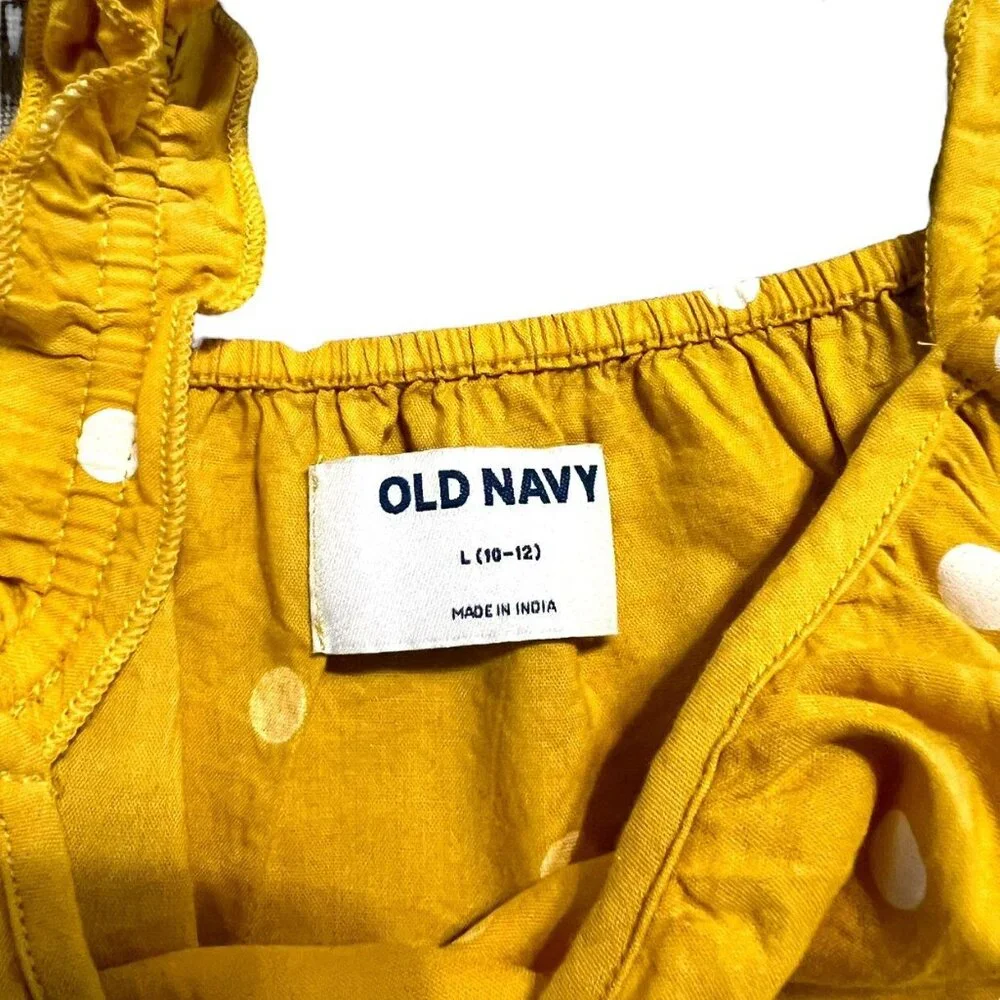 Old Navy L (10/12) Yellow Polkadot Sleeveless Ruffle Swing Tank Top